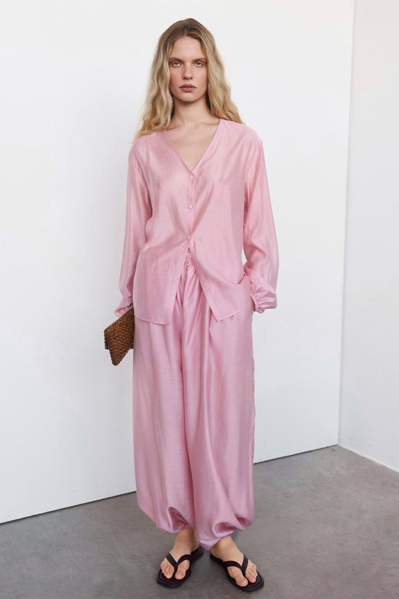 Sheer Lyocell Shirt Harem Pants Set