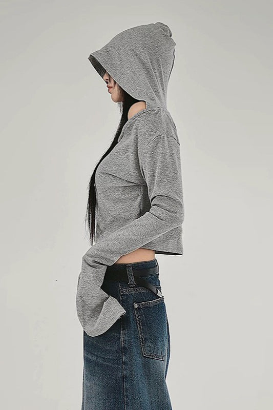 Grey Off-Shoulder Hoodie