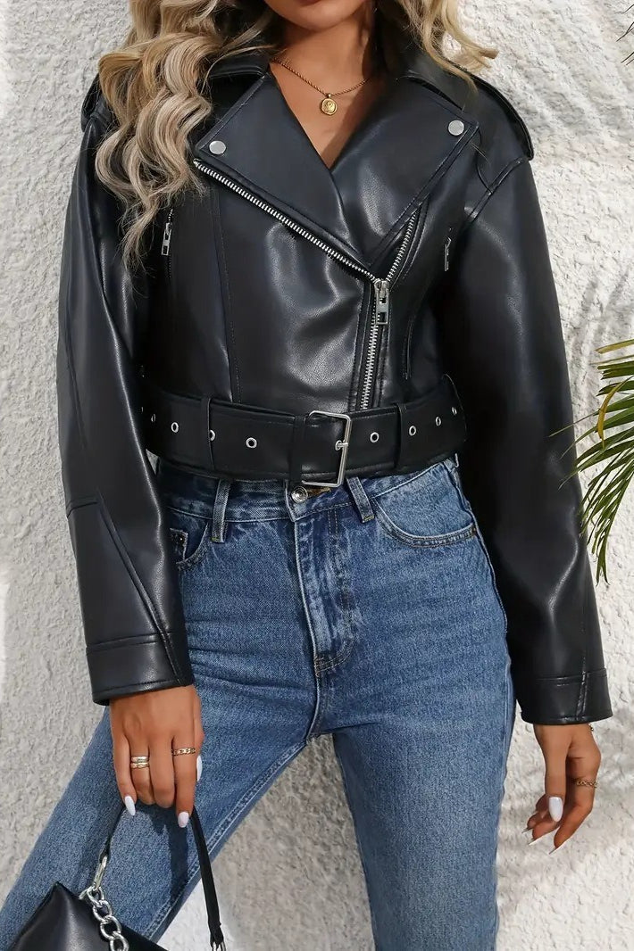 Vintage Cropped PU Leather Jacket