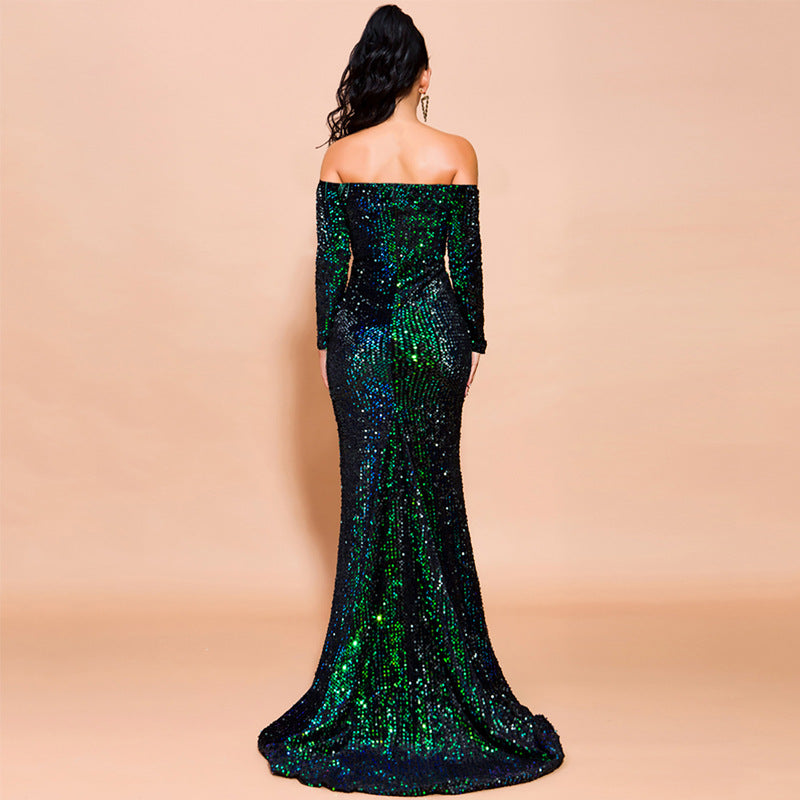 Sequins Party Dress With Strapless Long Sleeves