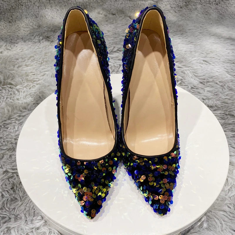 Blue Sequins Women Sexy Extremely High Heels