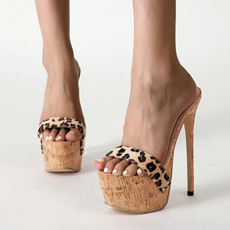 Leopard Grain Platform Slippers For Women - Sexy Dance Sandals