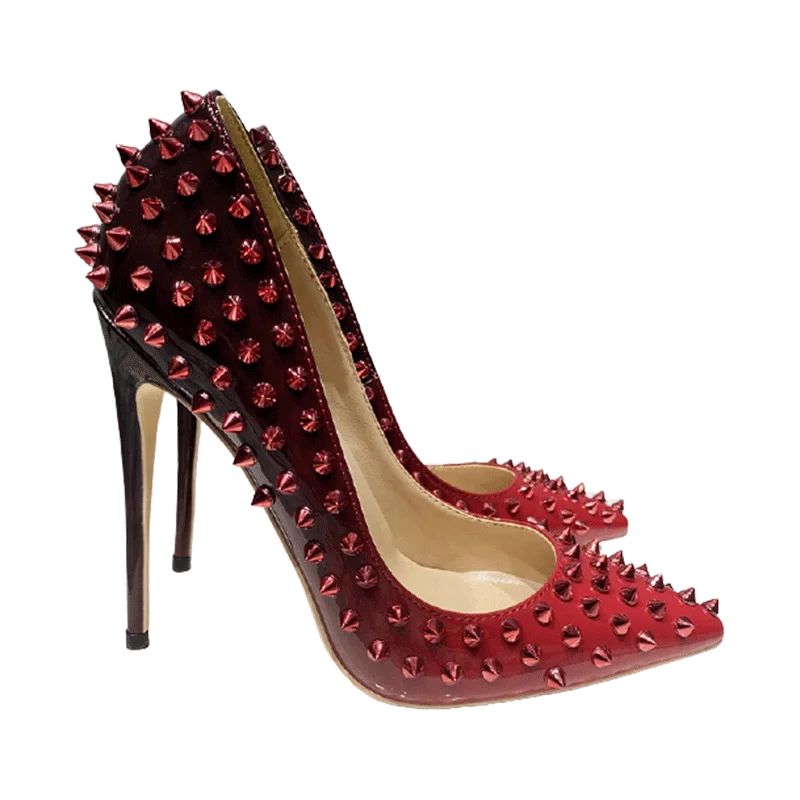 Black Red Women Sexy Spikes Pointy Toe High Heel Party Shoes