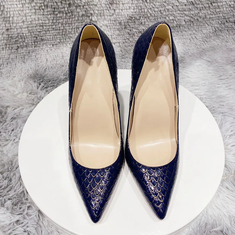 Crocodile Effect Women Pointy Toe Slip On High Heel Stiletto Pumps