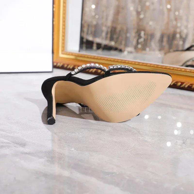 Crystal Pointed Toe Women Sandals With Buckle Strap For Summer
