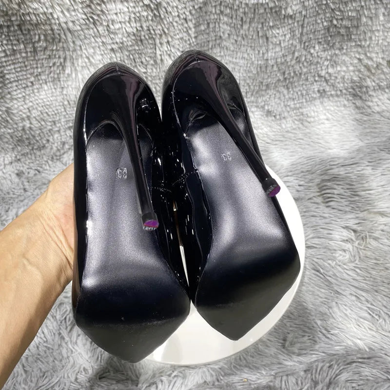 Black Patent Leather Women Pointy Toe High Heel Shoes