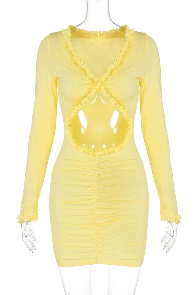 V-Neck Hollow Out Slim Fit Mini Dress