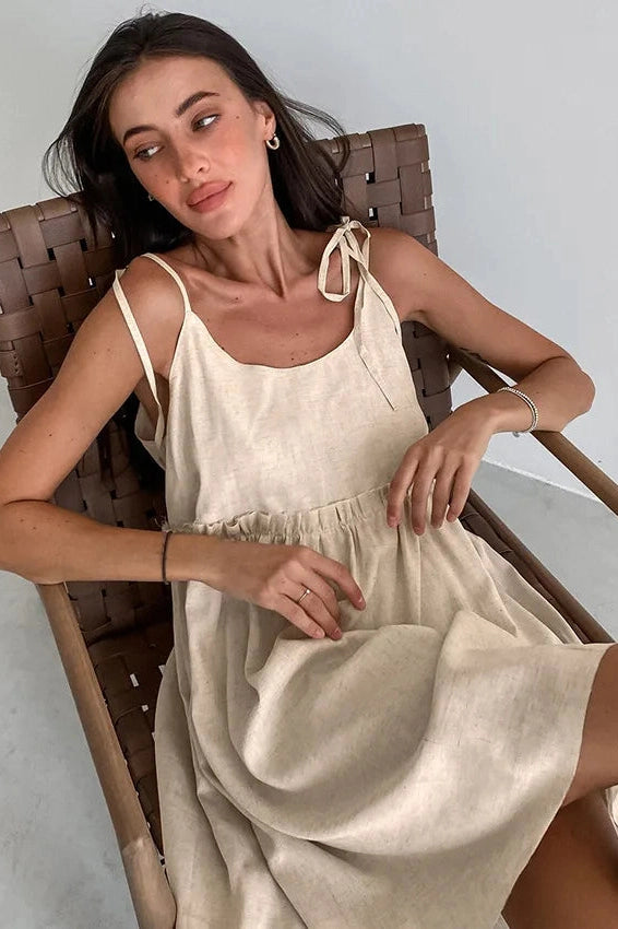 Spaghetti Strap Loose Mini Dress with Lace Up Detail – BioBeautify