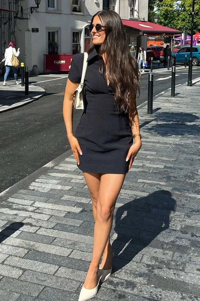 High Waist Short Sleeve Patchwork Mini Dress