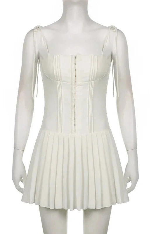 Pleated Lace Up Mini Dress