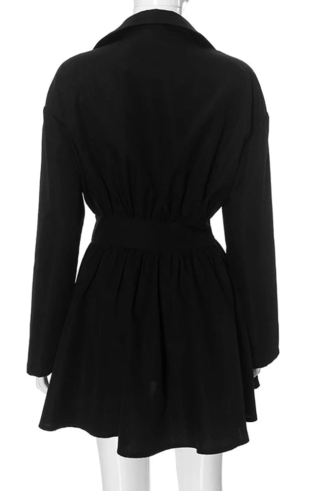 V-Neck Long Sleeve Mini Dress With High Waist