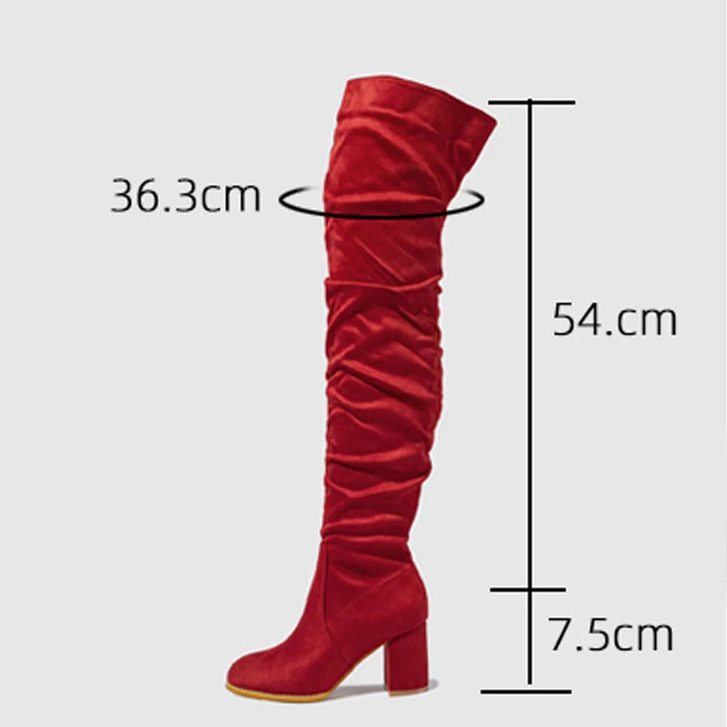 Winter Zipper Women Over-The-Knee Boots Fashion Flock Square Heel Shoes