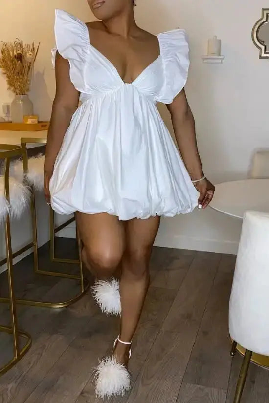 Ruffled Flutter Sleeve Mini Dress