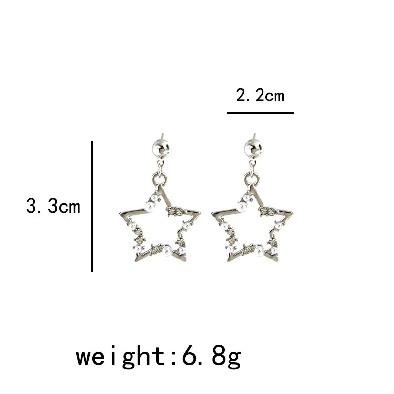 Korean Fashion Pearl Crystal Star Drop Earrings For Women Geometric Pendants Jewelry Gift