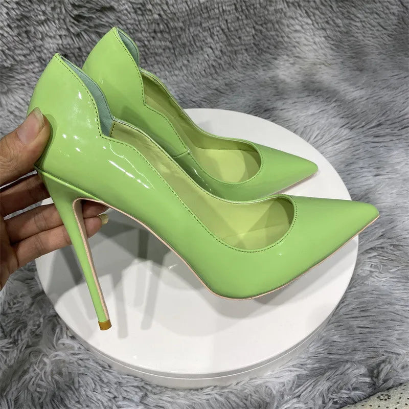 Light Green Women Side Curl Cut Pointy Toe High Heel Formal Dress Shoes