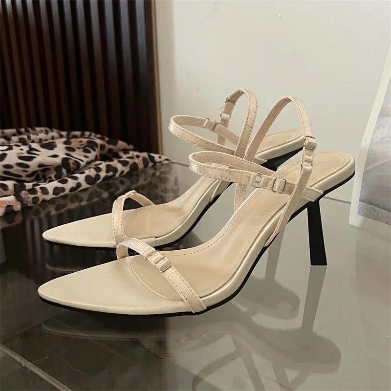 Buckle Sandals with Sexy Back and Thin High Heels for Summer