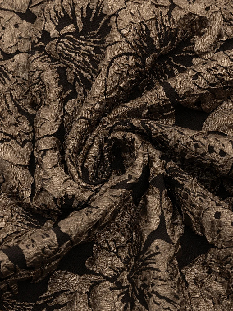 Eira Jacquard Fabric Midi Dress With Puff Sleeves