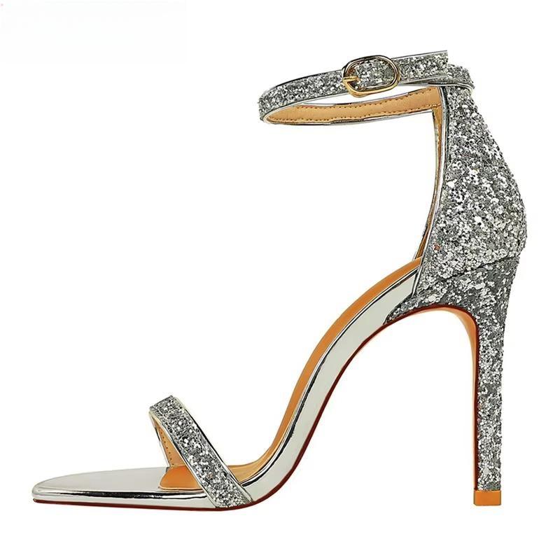 Silver Champagne High Heel Peep Toe Sandals for Women