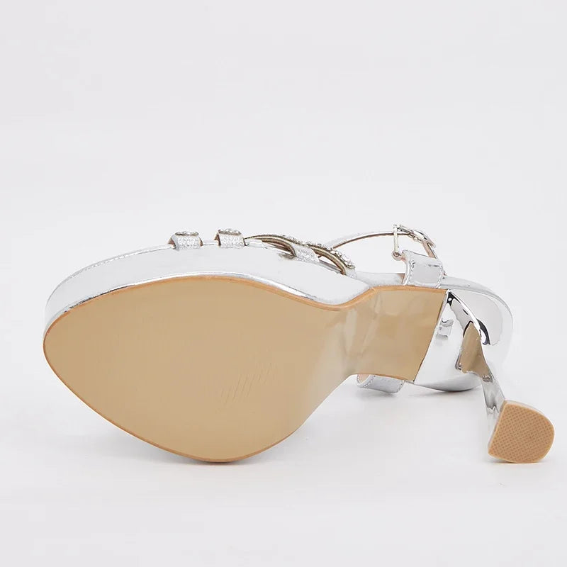 Crystal Narrow Band Summer Platform High Heels Sandals For Women