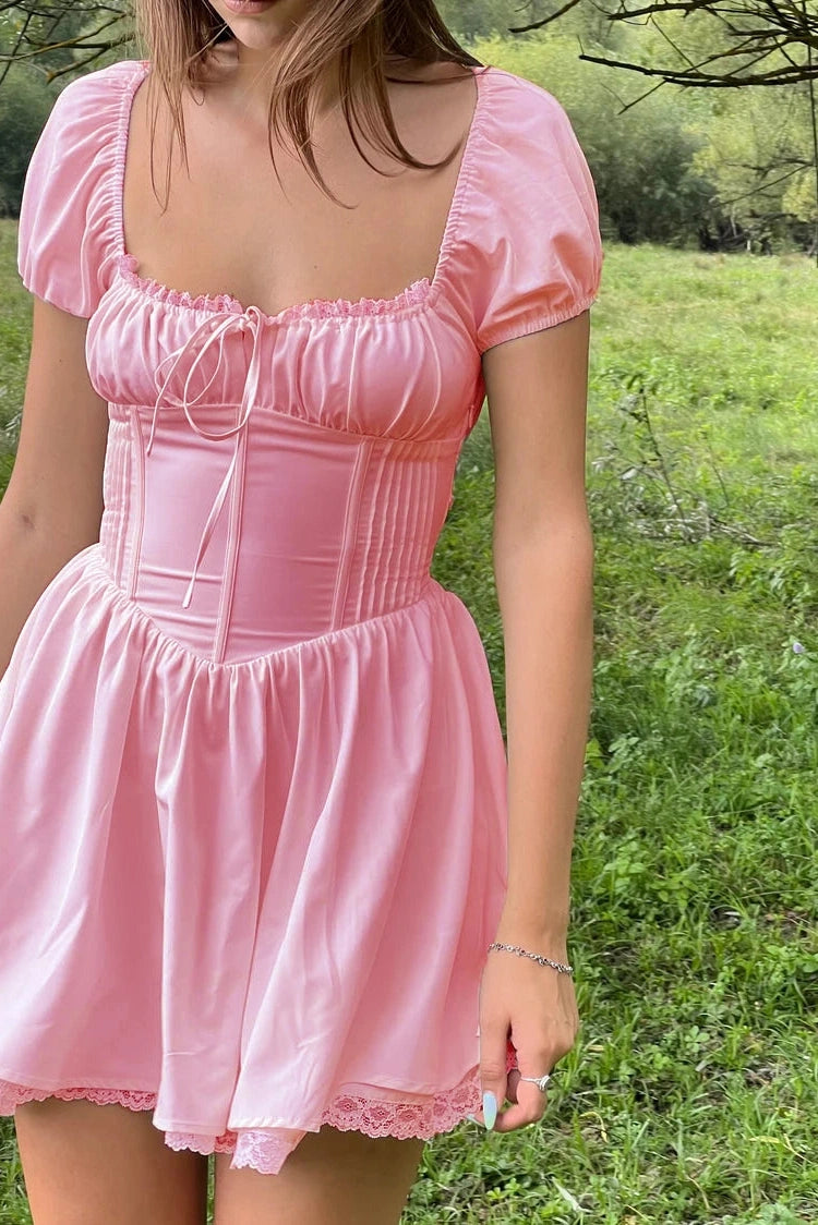 Puff Sleeve Lace Backless A-Line Mini Dress