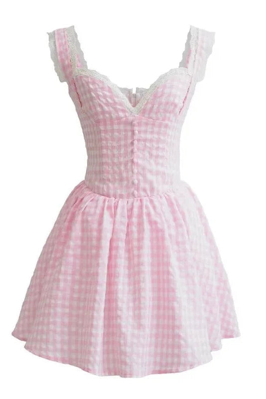 V-Neck Lace Sleeveless Mini Dress