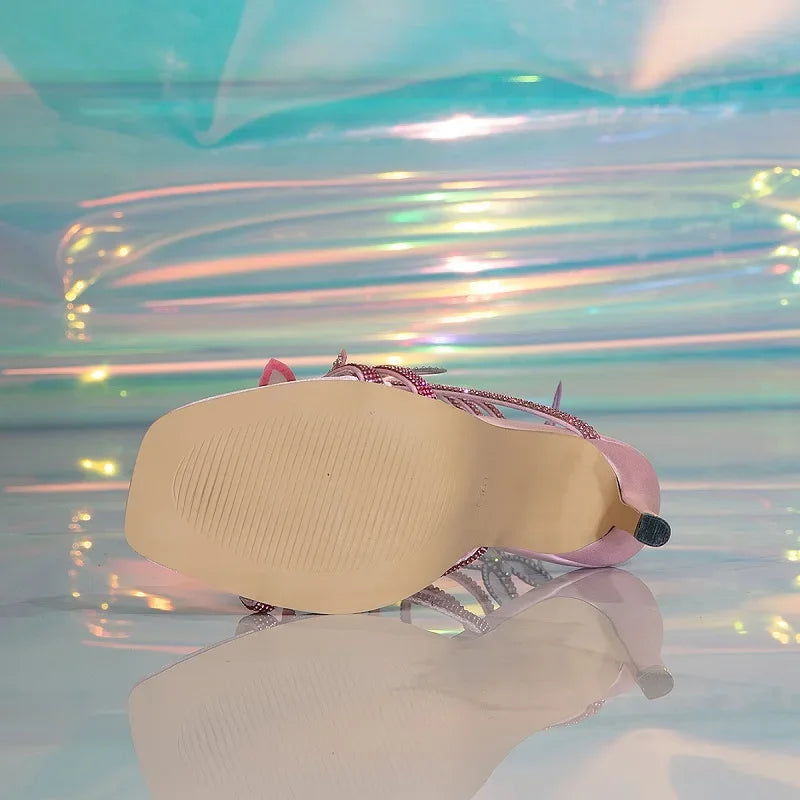 Crystal Butterfly-Knot Ankle Strap Woman Sandals