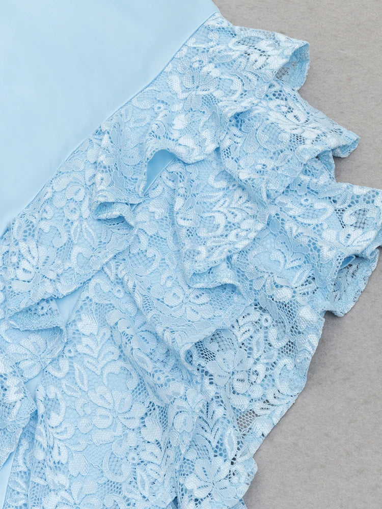 Nadia Satin Lace Ruffle Midi Dress