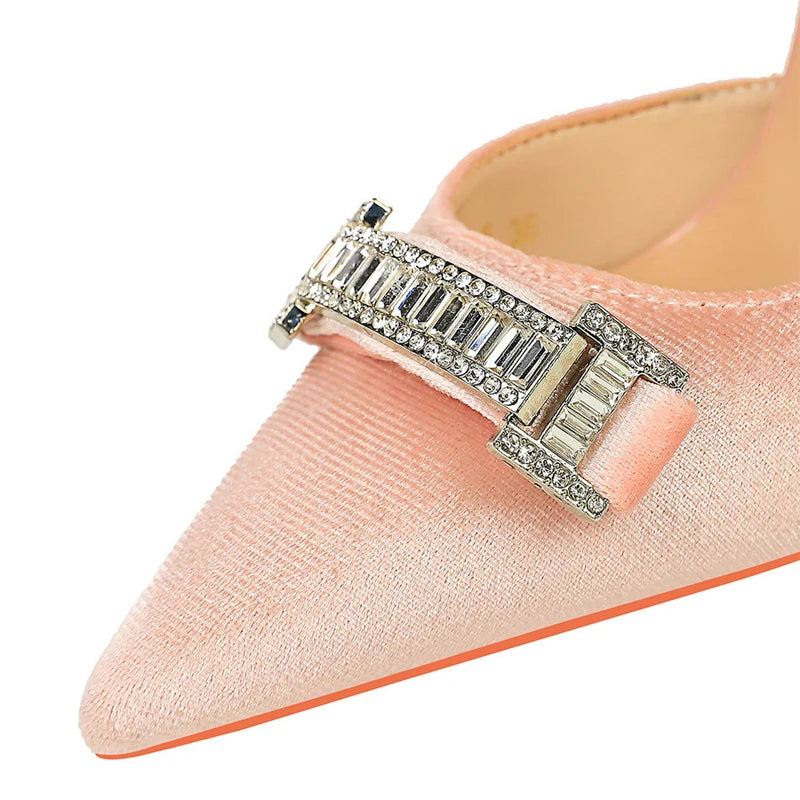 Suede Rhinestone Women Heels Spring Pumps Pointed High