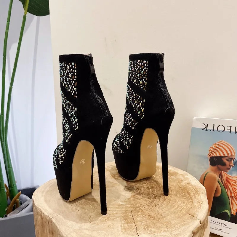 Crystal Platform High Heels Boots Sandals For Women Black / 38