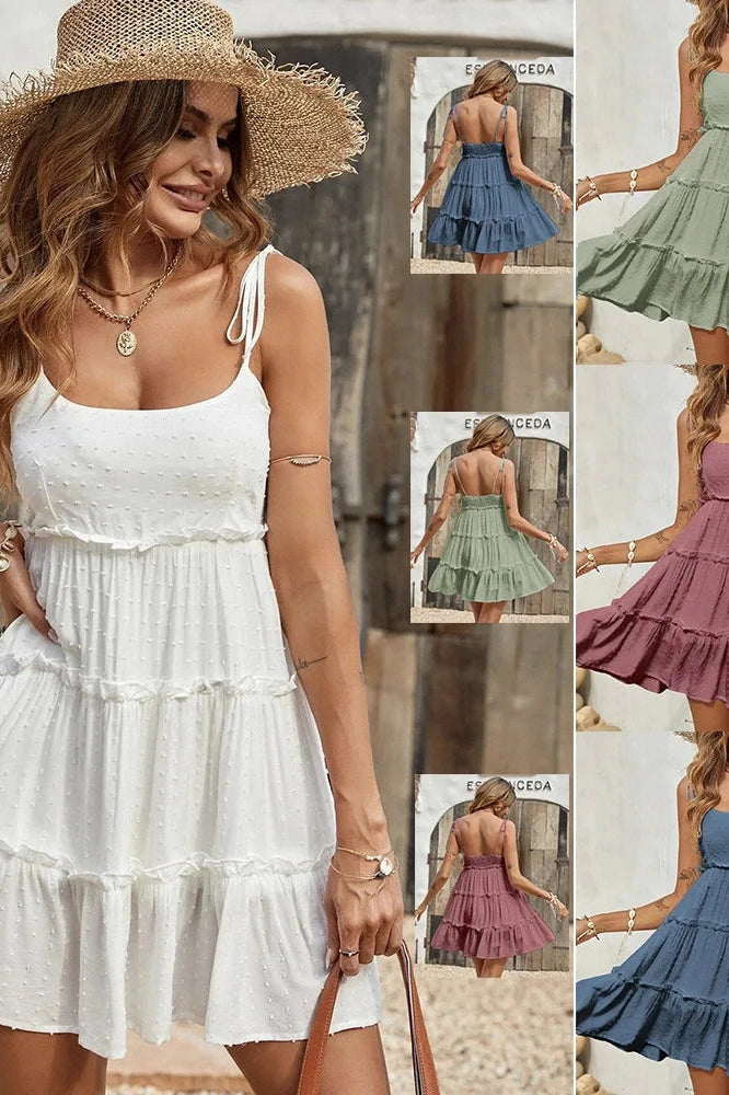 Spaghetti Strap Lace-Up Backless Mini Dress -