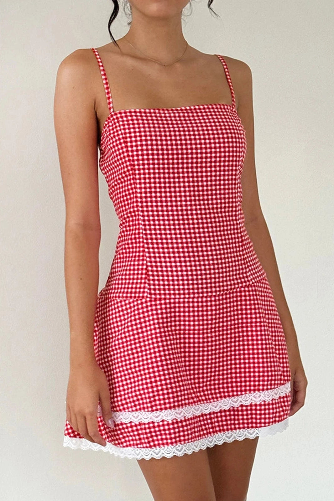 plaid spaghetti strap mini dress Chic Plaid Spaghetti Strap Dress