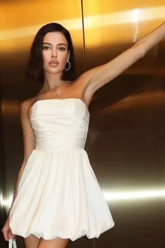 Off Shoulder Pleated A-Line Backless Mini Dress
