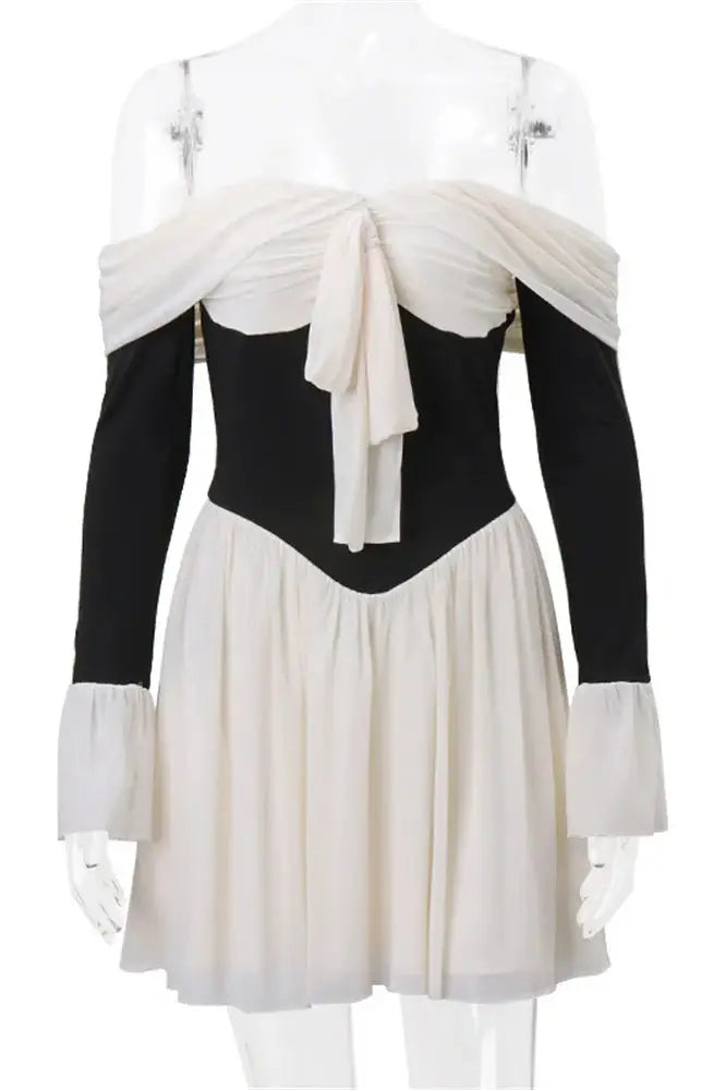 Ruffled Bandage Mini Dress With Off-Shoulder Style