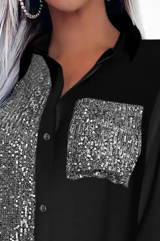 Sequin Pocket Shirt Mini Dress