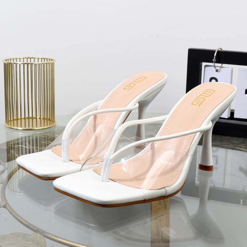 Luxury Transparent Stiletto Flip Flops Clip Toe Sandals 9Cm Black Temptation Outdoor Slippers