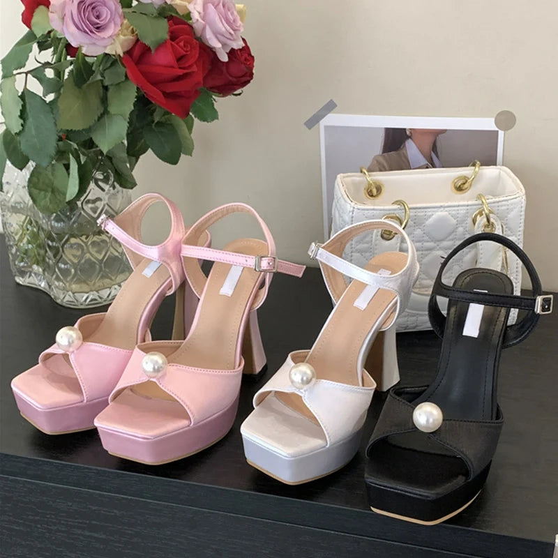 White Pink Chunky Platform Sandals For Women