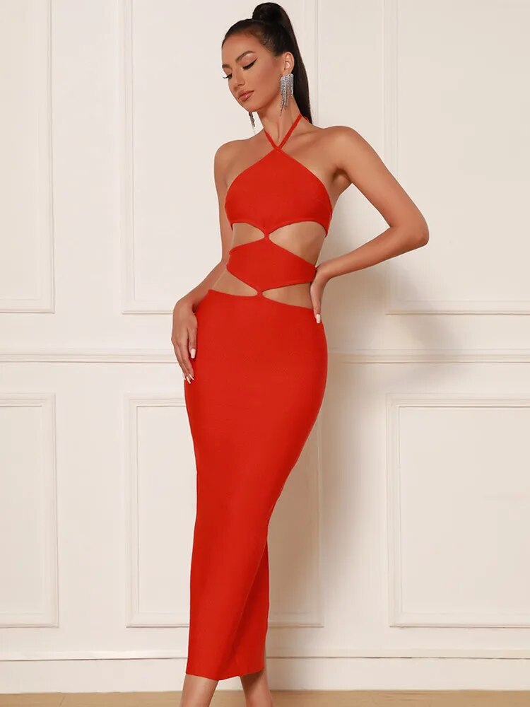 Licia Halter Bandage Dress with Cut Out Detail  BioBeautify