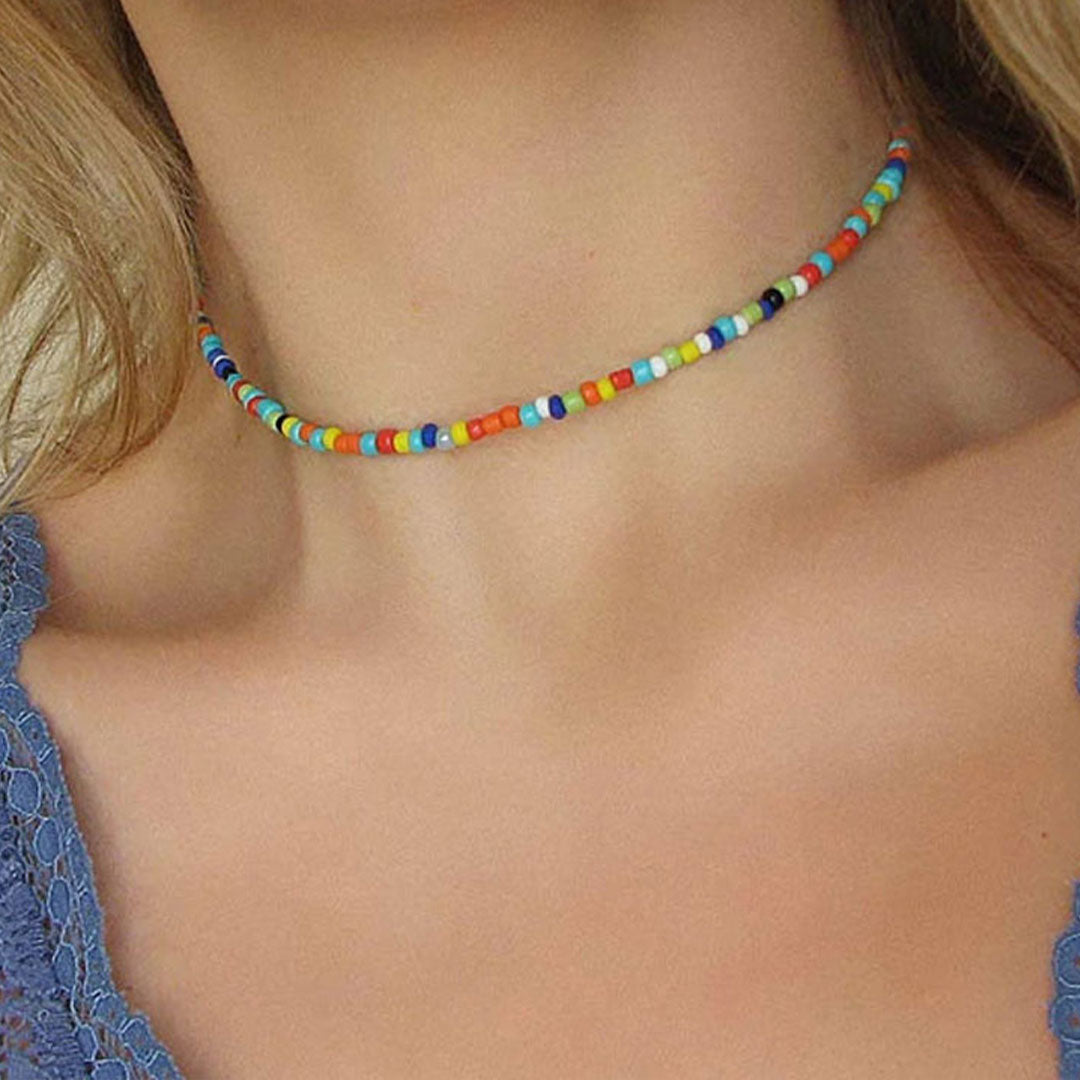 Polished Seed Enamel Bead Choker Necklace - Beachy Multicolor One Size /