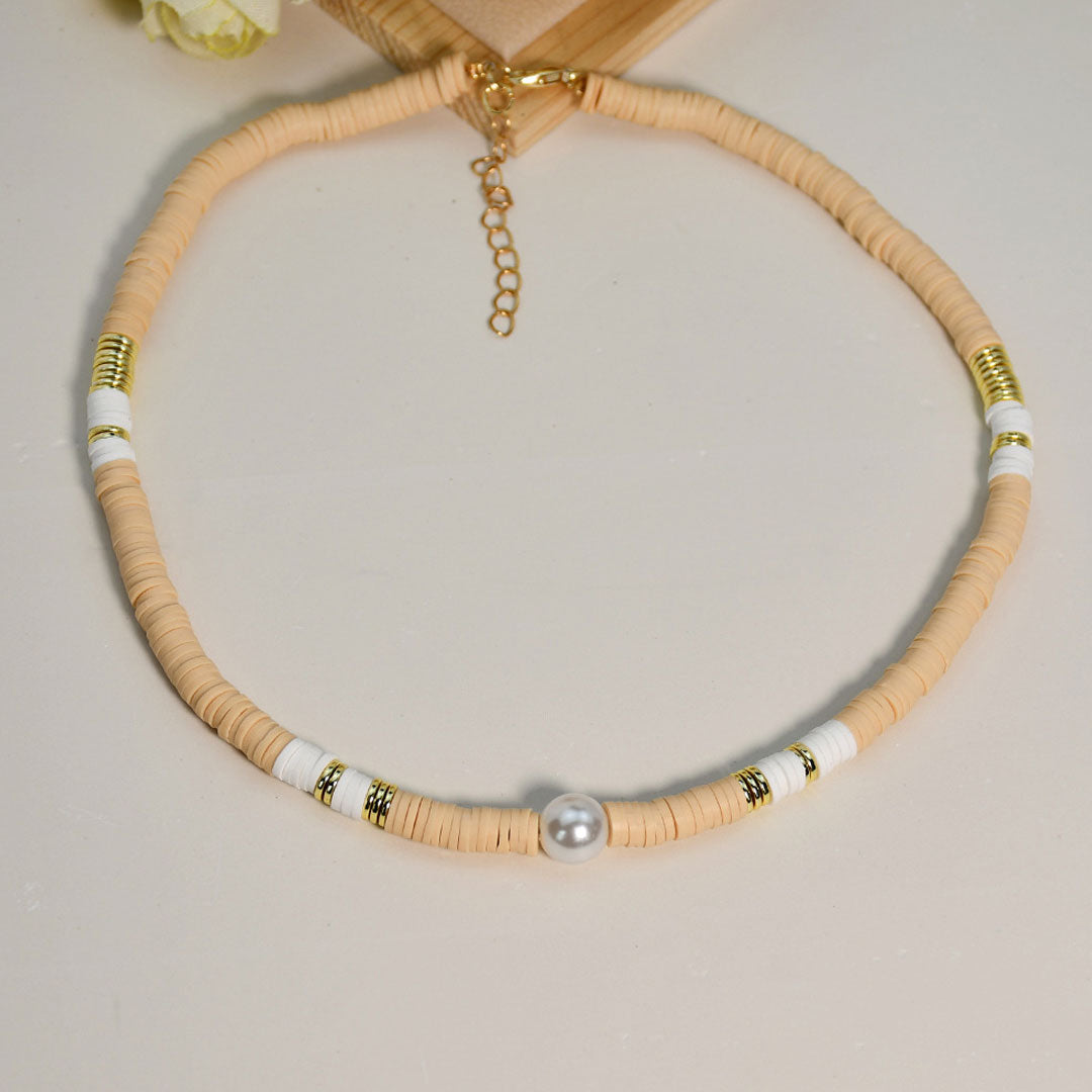 Bohemian Faux Pearl Beaded Choker Necklace Khaki