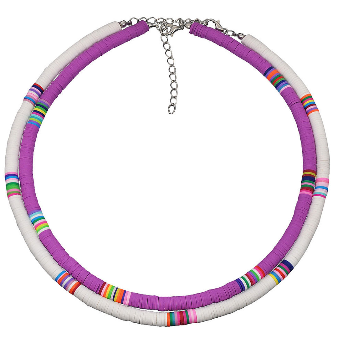 Mixed Color Bead Necklace In Boho Beach Style - Purple One Size /