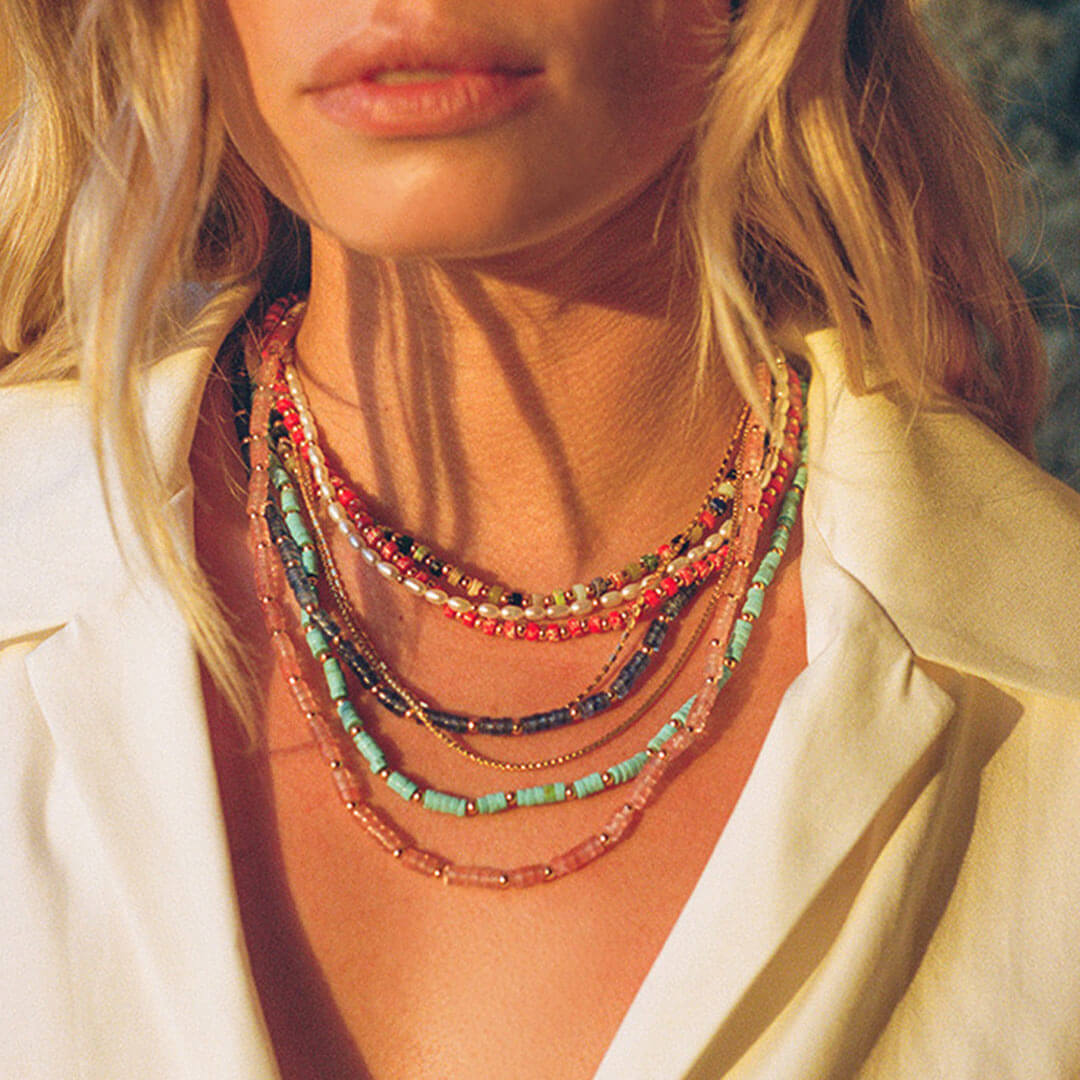 Lake Green Beaded Choker Necklace With Enamel Accents One Size /