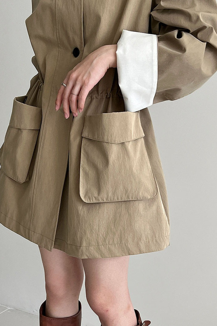 Pocketed Loose Drawstring Trench Coat