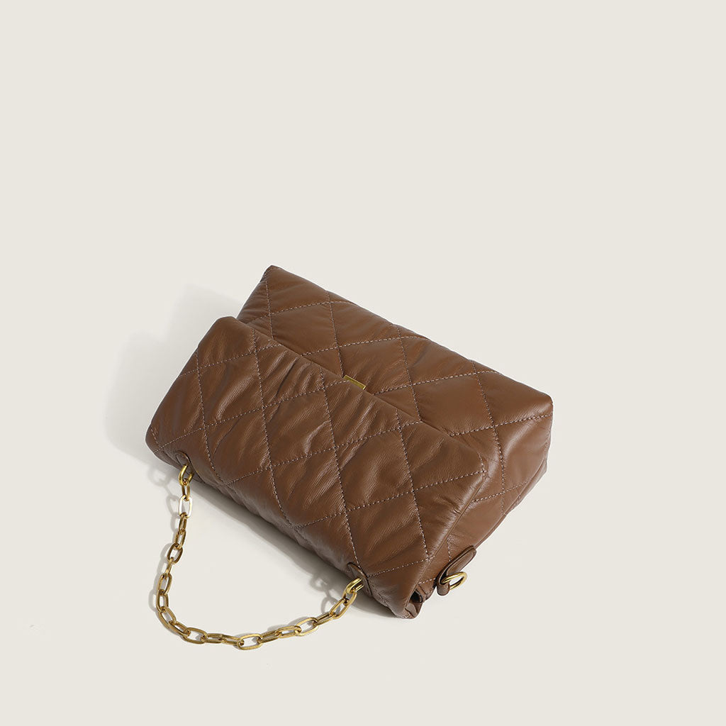 Chic Rhombus Buckled Chain Trim Shoulder Bag - Coffee