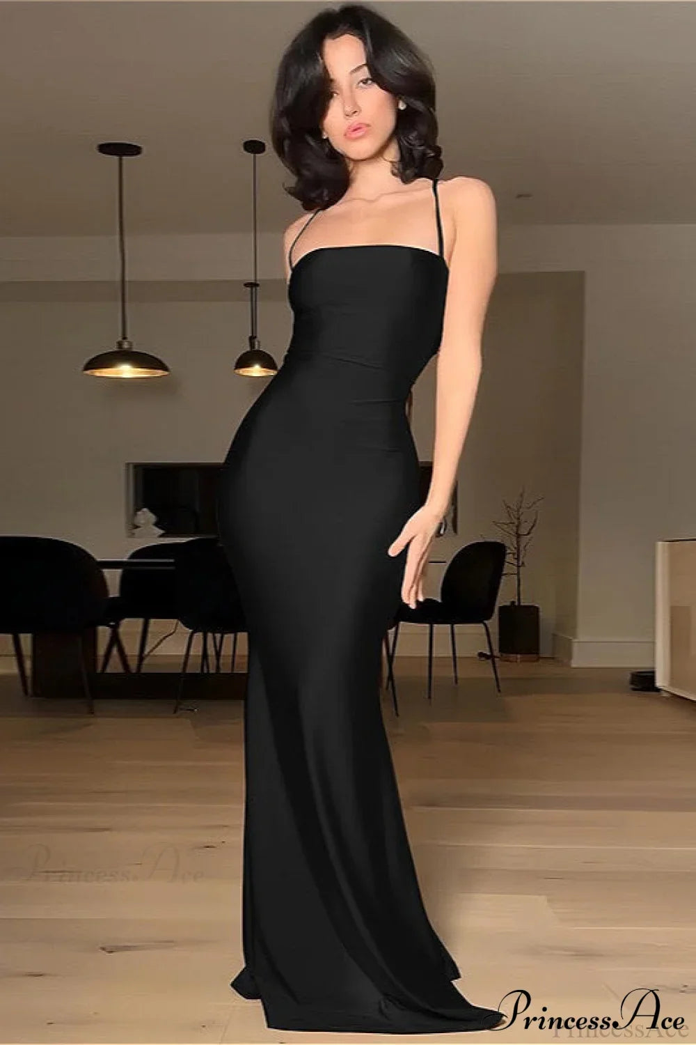 Chic Solid Cami Tube Slim Backless Maxi Dress Black / S