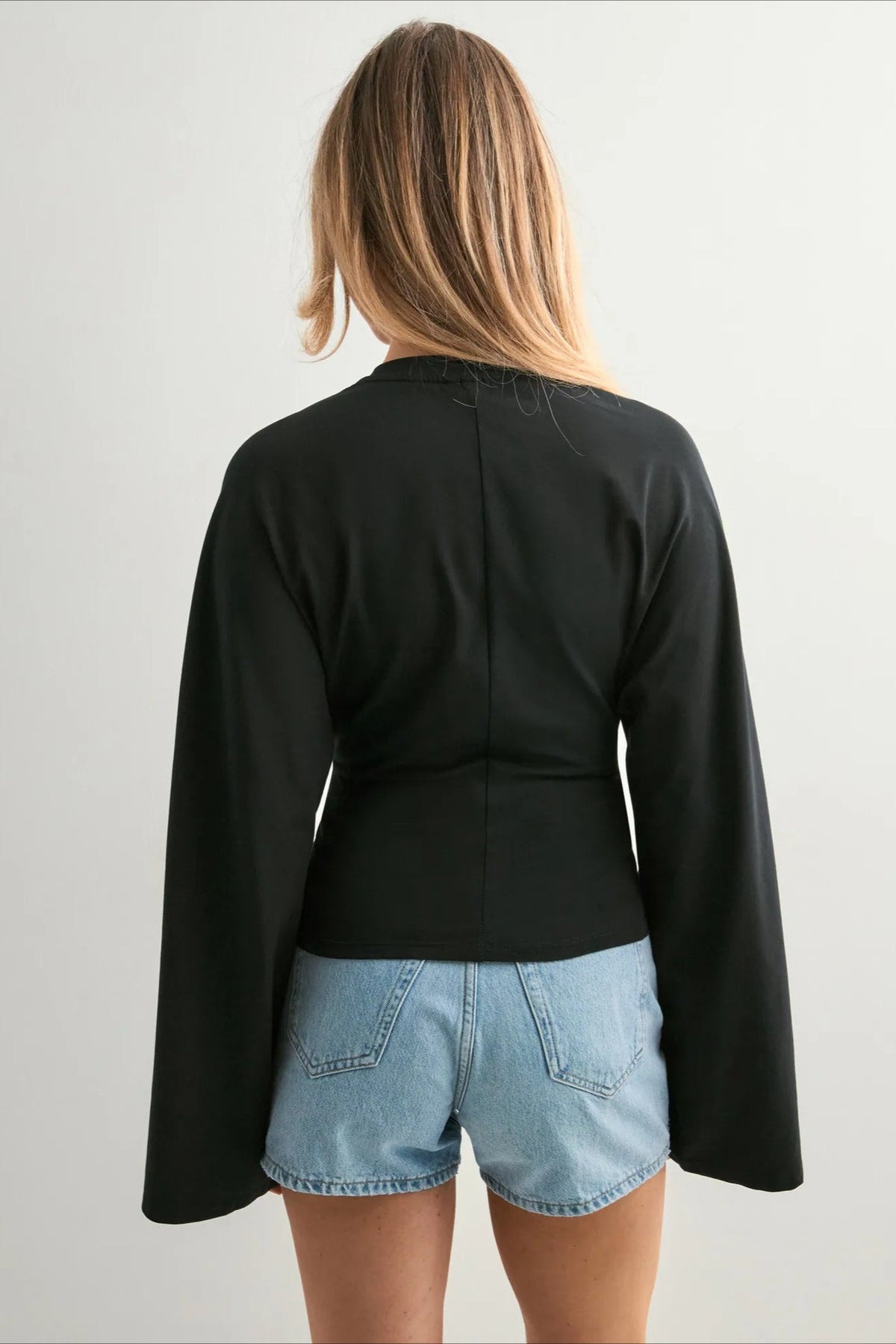 Cinched Waist Bell Sleeve Crew Neck Tee