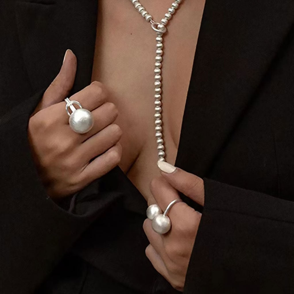 Satin Puffed Double Sphere Cuff Ring