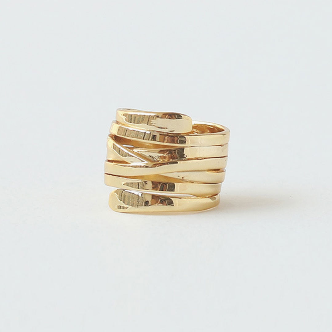 Twisted Gold Tone Layered Band Ring M /