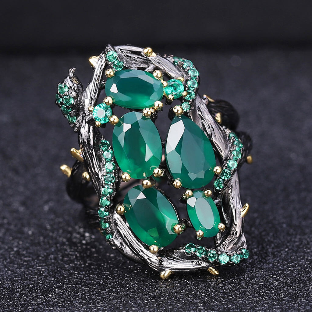 Emerald Nano Crystal Snake Agate Ring Green / 7