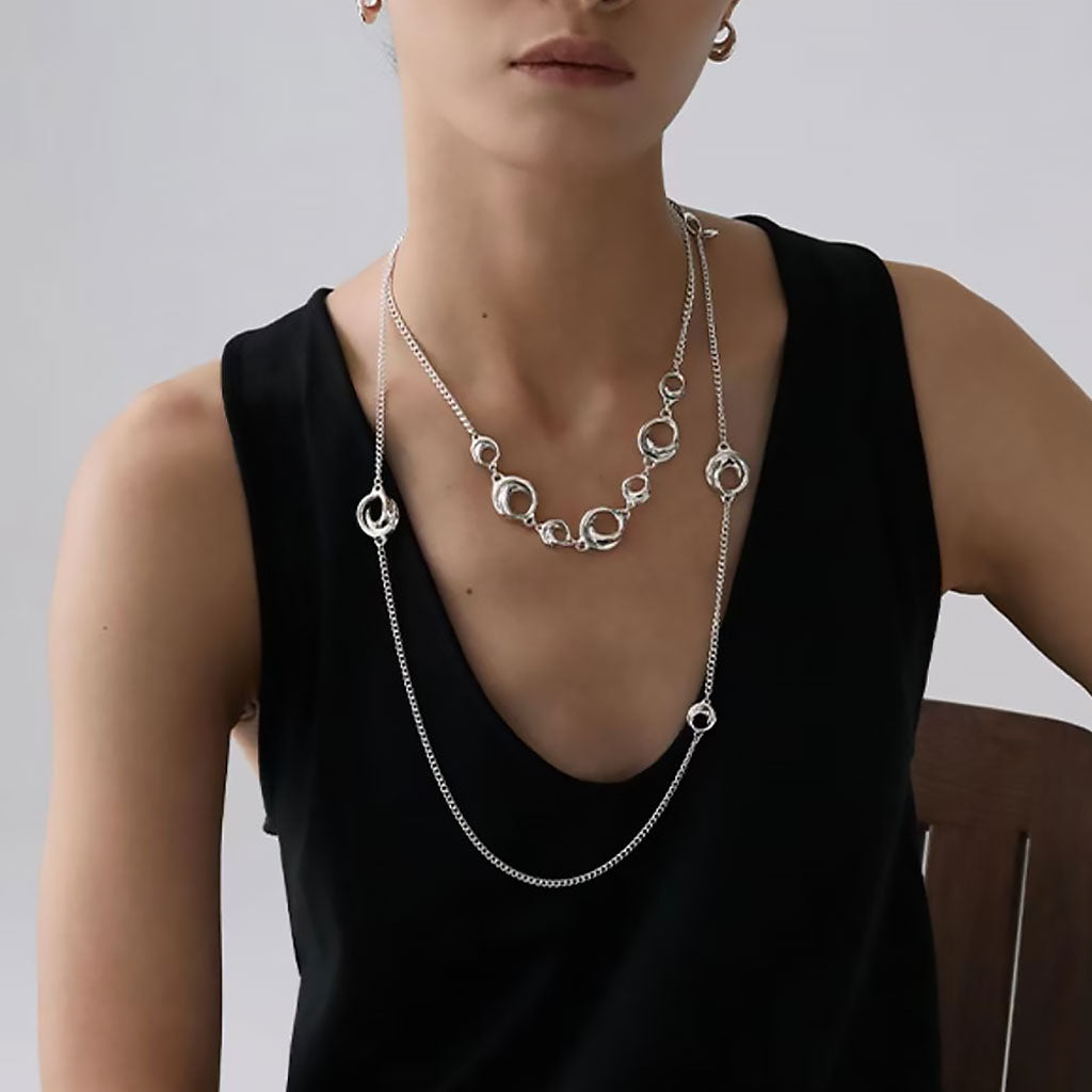 Sterling Silver Plated 18’’ Curb Chain Open Hoop Necklace