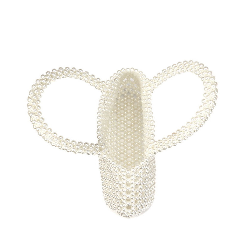 Geometric Pearl Beaded Evening Clutch Bag - White